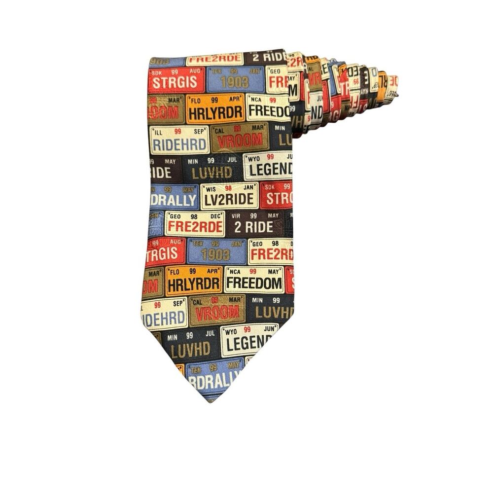 Ralph Marlin Harley Davidson License Plates Vintage Novelty Necktie Sturgis